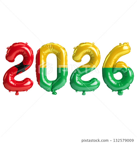 Guinea Bissau flag colors 2026 3d illustration, balloon numbers 3d renderin.. 132579009