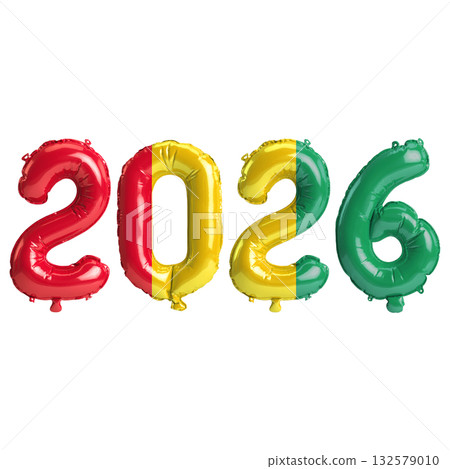 Guinea flag colors 2026 3d illustration, balloon numbers 3d rendering on tr.. Guinea flag colors 2026 3d illustration, balloon numbers 3d rendering on tr.. 132579010