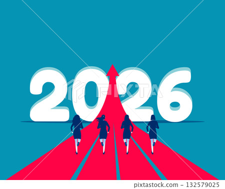 People running to 2026. Start up a new to goal People running to 2026. Start up a new to goal 132579025