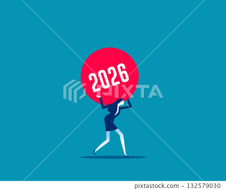 Businesswoman carrying the hardships of the year 2026 Businesswoman carrying the hardships of the year 2026 132579030