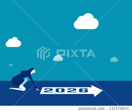 2026. Businesswoman start of a race of 2026 2026. Businesswoman start of a race of 2026 132579035