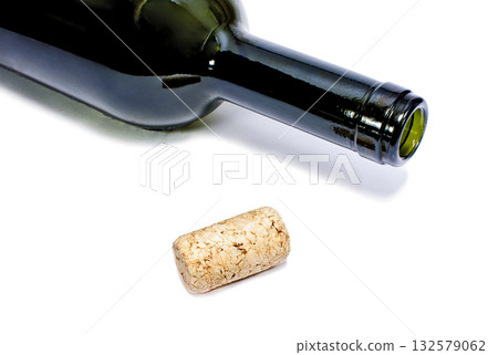 Wine bottle and cork isolated on a white 132579062