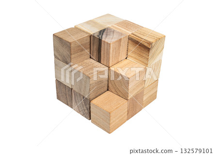Wooden block puzzle isolated on a white background 132579101