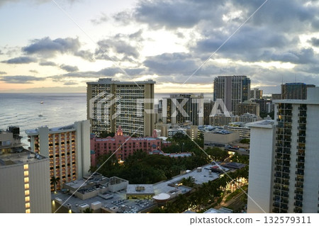 Sunset beach seen from a hotel in Hawaii 132579311
