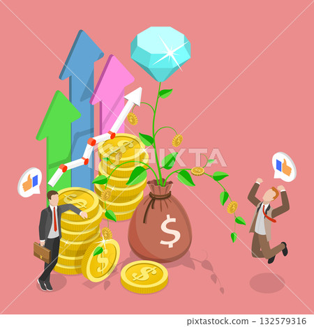 3D Isometric Flat Vector Illustration of Wealth, Achieving Business Success 132579316