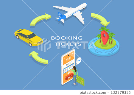 3D Isometric Flat Vector Illustration of Online Ticket Booking, Digital Reservation Platform, Access Convenient Ticketing Services 3D Isometric Flat Vector Illustration of Online Ticket Booking, Digital Reservation Platform, Access Convenient Ticketing Services 132579335