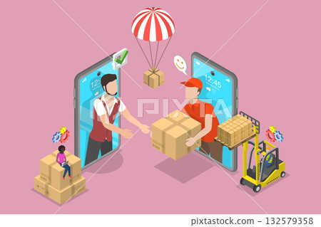 3D Isometric Flat Vector Illustration of Supplier, Supply Chain 3D Isometric Flat Vector Illustration of Supplier, Supply Chain 132579358