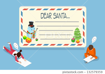 3D Isometric Flat Vector Illustration of Letter to Santa , Christmas Wishes 3D Isometric Flat Vector Illustration of Letter to Santa , Christmas Wishes 132579359