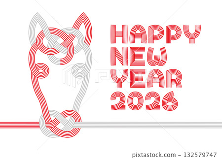 Horse Mizuhiki New Year's card, 2026, Year of the Horse, Happy New Year, Simple design 132579747