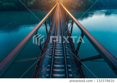 train tracks on a bridge over the river train tracks on a bridge over the river 132579810