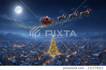 Christmas star night shining in the night sky 132579822