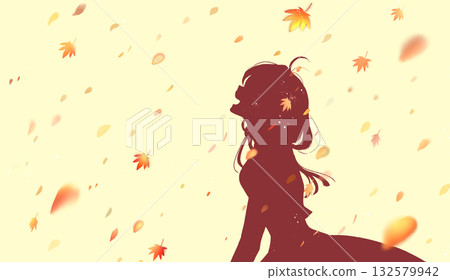 Smiling woman, side view, autumn leaves, silhouette Smiling woman, side view, autumn leaves, silhouette 132579942
