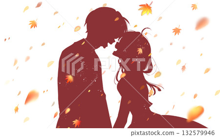 Men and women laughing facing each other Autumn Autumn leaves Silhouette Men and women laughing facing each other Autumn Autumn leaves Silhouette 132579946
