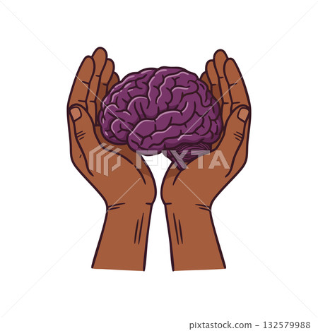 Brain held in hands symbolizing mental health care and support awareness vector illustration 132579988