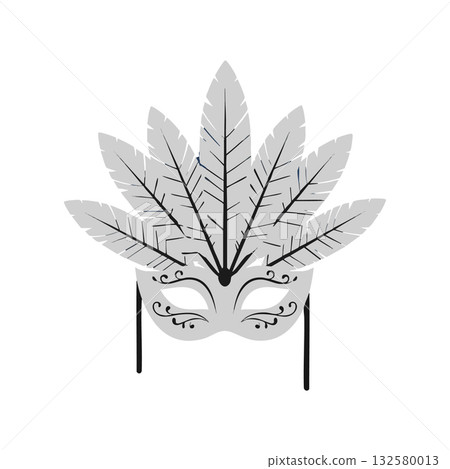Masquerade mask with decorative feather design for elegant costume parties and festive celebrations vector illustration 132580013