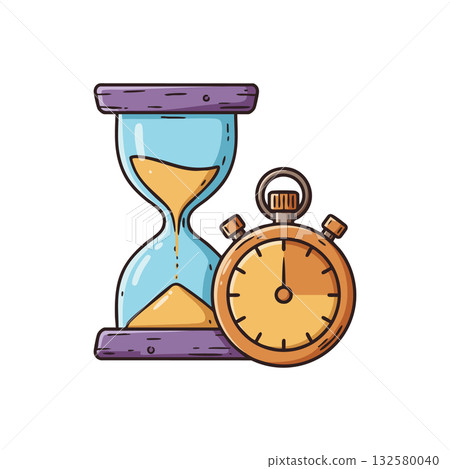 Hourglass and Stopwatch Vector Illustration Showing Time Measurement and Passing Sand Timer Concept Hourglass and Stopwatch Vector Illustration Showing Time Measurement and Passing Sand Timer Concept 132580040