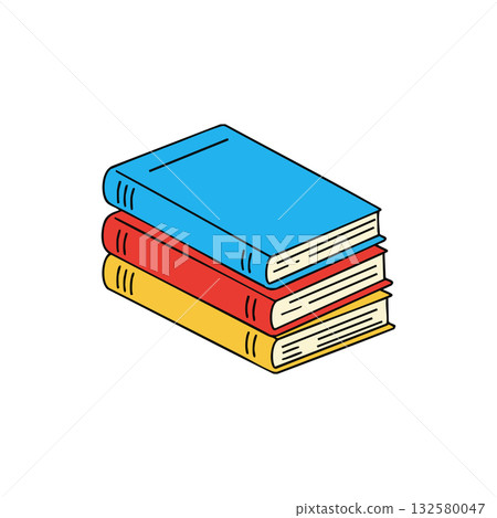 Stack of colorful books with blue red and yellow covers in simple vector style for education and reading concepts Stack of colorful books with blue red and yellow covers in simple vector style for education and reading concepts 132580047