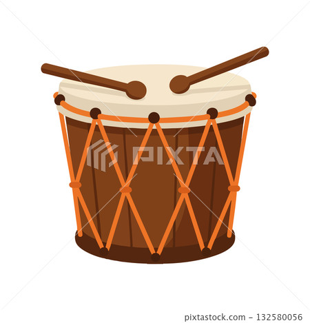 Drum with wooden body and sticks simple musical instrument vector illustration for music and culture designs 132580056