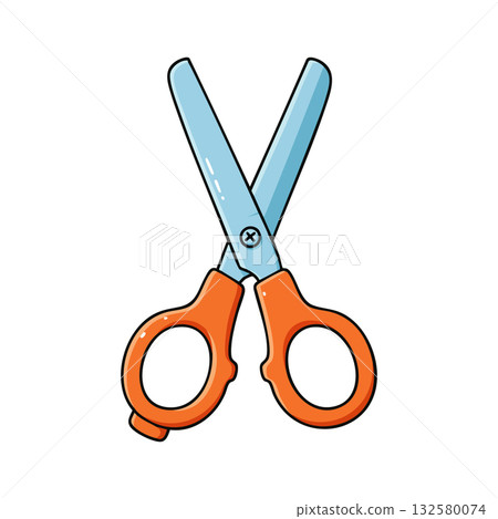 Scissors with orange handles and blue blades isolated on white background cutting tool vector illustration 132580074