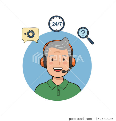 Customer support agent with headset providing 24 7 technical assistance and problem solving vector illustration Customer support agent with headset providing 24 7 technical assistance and problem solving vector illustration 132580086