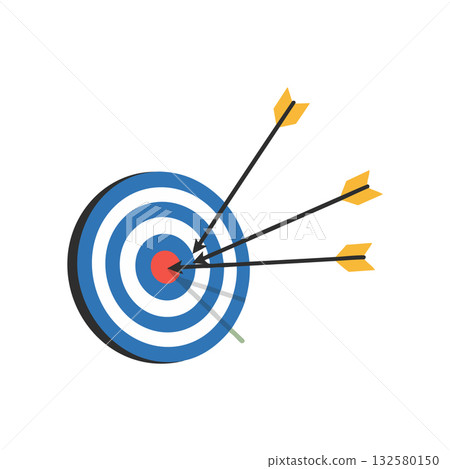 Target with three arrows hitting the bullseye symbolizing precision and success in goal achievement vector illustration 132580150