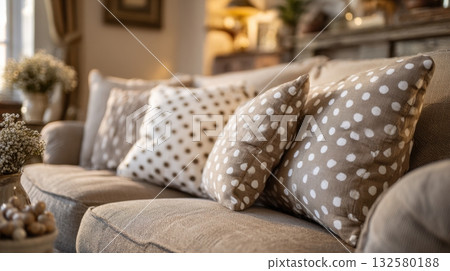Cozy room with dot pillows 132580188