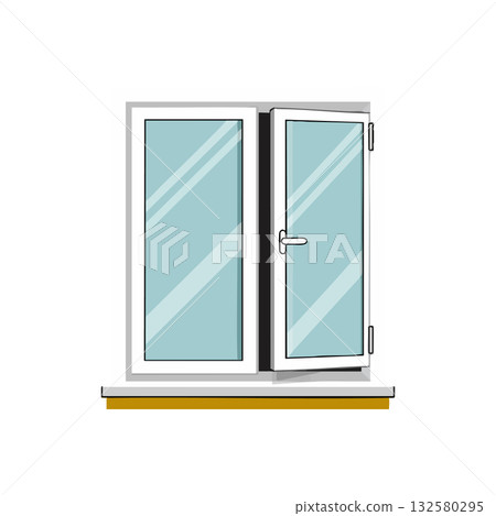 Window with open glass pane and white frame vector illustration for modern home design and architecture elements Window with open glass pane and white frame vector illustration for modern home design and architecture elements 132580295