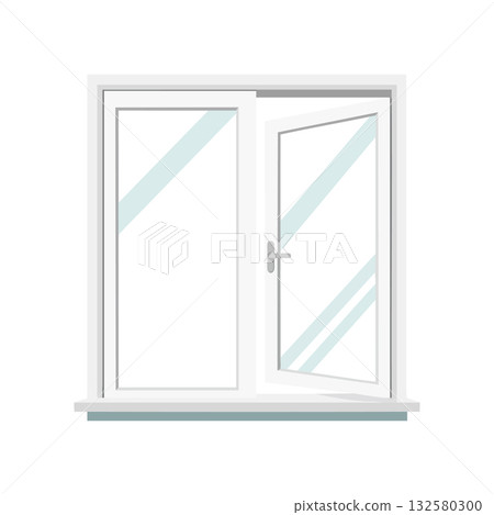 Window with one pane open modern design transparent glass reflection vector illustration 132580300