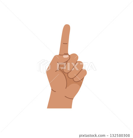 Raised index finger hand gesture with brown skin tone pointing upward vector illustration Raised index finger hand gesture with brown skin tone pointing upward vector illustration 132580308