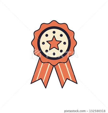 Award ribbon with star icon in orange and cream colors vector illustration for achievement and recognition design Award ribbon with star icon in orange and cream colors vector illustration for achievement and recognition design 132580318