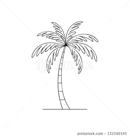 Palm tree vector drawing with curved trunk and detailed leaves natural tropical plant design for landscaping and decoration 132580345