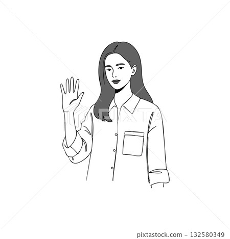 Young woman waving hand greeting friendly casual gesture illustration vector design Young woman waving hand greeting friendly casual gesture illustration vector design 132580349
