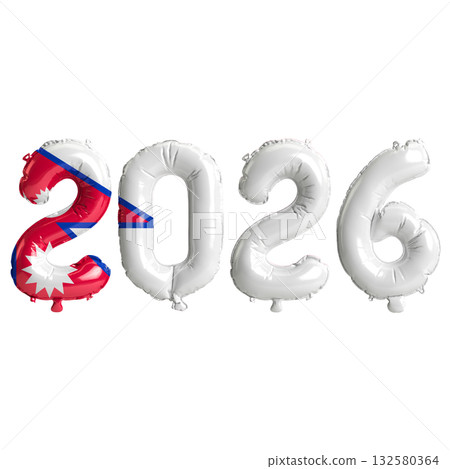 Nepal flag colors 2026 3d illustration, balloon numbers 3d rendering on tra.. Nepal flag colors 2026 3d illustration, balloon numbers 3d rendering on tra.. 132580364