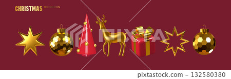 Set of 3D Christmas decorative elements 132580380