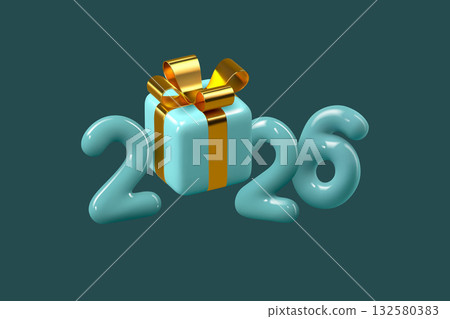 Print3D render of glossy turquoise 2026 numbers 132580383