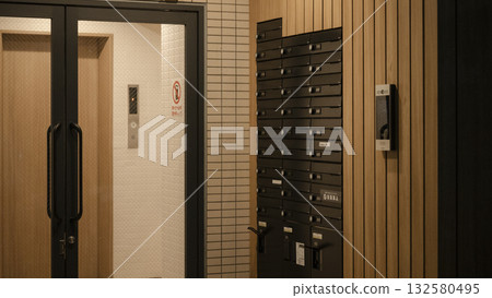 Entrance and mailbox of an apartment building Entrance and mailbox of an apartment building 132580495