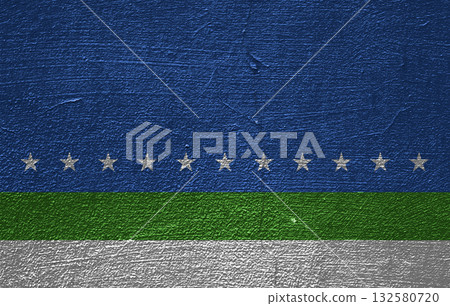 The official flag of San Jose, a province of Costa Rica, on a cracked wall texture. Conceptual collage 132580720