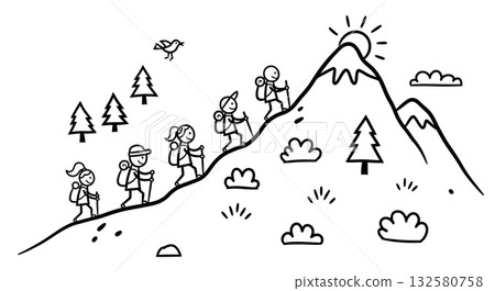 Family Hiking Adventure Mountain Climbing Fun 132580758