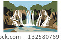 Vector Illustration of a Waterfall in Forest 132580769