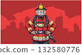 Brave Firefighter Standing Tall in Cityscape Vector 132580776