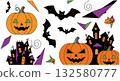 Halloween Vector Art with Festive Pumpkins and Bats 132580777