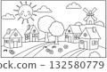 Cartoon houses with windmill for coloring book 132580779