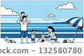 Family Fun at the Beach in Line Art Style 132580780