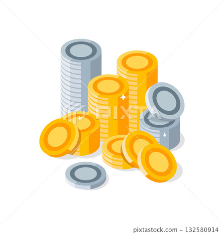Gold coins and silver coins, money cash finance investment,flat design icon vector illustration Gold coins and silver coins, money cash finance investment,flat design icon vector illustration 132580914