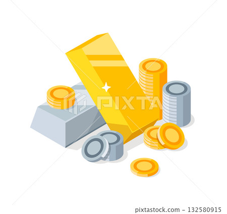 Gold bars and silver bars,Gold coins and silver coins,flat design icon vector illustration Gold bars and silver bars,Gold coins and silver coins,flat design icon vector illustration 132580915