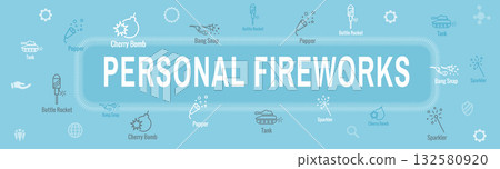 Fireworks and Independence Day Icon Set Web Header Banner 132580920