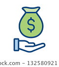 Money Bag with Hand and Dollar Sign Icon 132580921