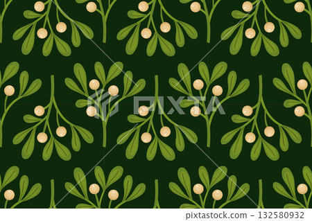 Mistletoe Seamless pattern. Mistletoe Chrisrmas ornament 132580932