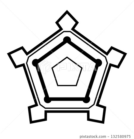 Pentagon shaped star fort. Basic pattern of a pentagonal bastion fort, with triangular fortifications. Can be found at Fort Belgica, from Dutch colonial era, in Banda Neira, Banda Islands, Indonesia. 132580975