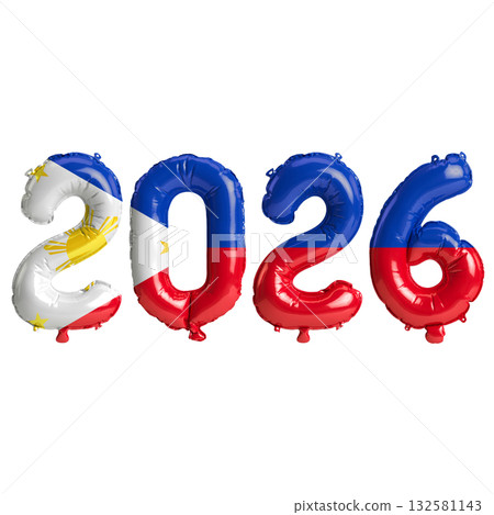 Philippines flag colors 2026 3d illustration, balloon numbers 3d rendering .. Philippines flag colors 2026 3d illustration, balloon numbers 3d rendering .. 132581143